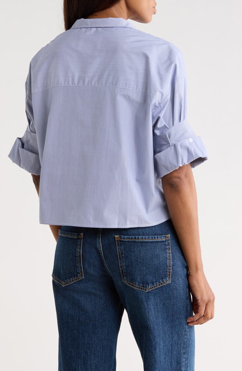 TWP Next Ex Striped Tie Neck Cotton Shirt, Alternate, color, Indigo / White