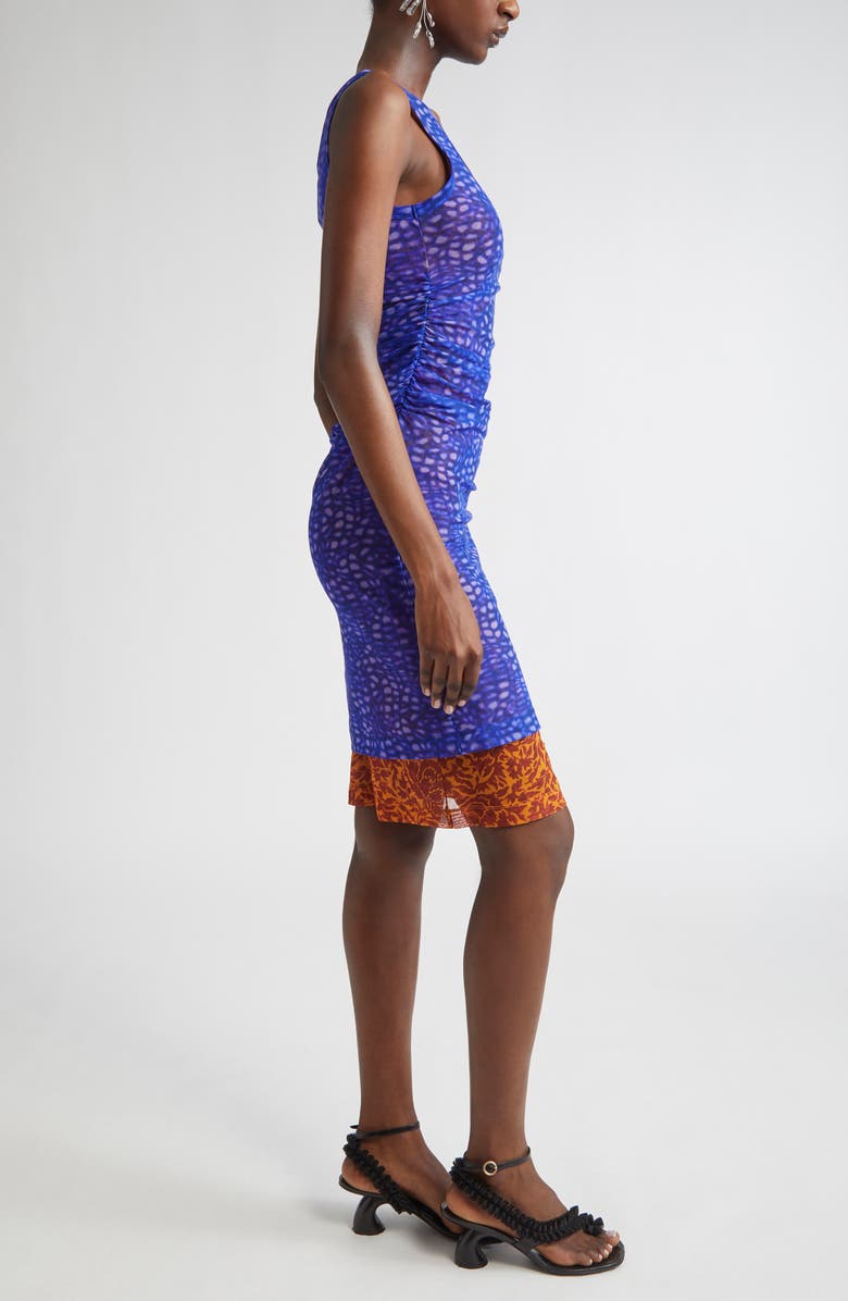 Dries Van Noten Hoges Mixed Print Layered Mesh Dress, Alternate, color, Purple