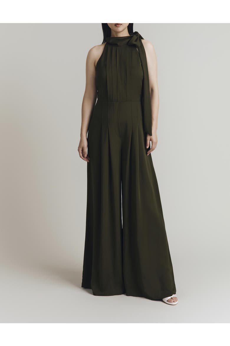 Myla Crepe Halter Neck Jumpsuit, Alternate, color, Dark Green