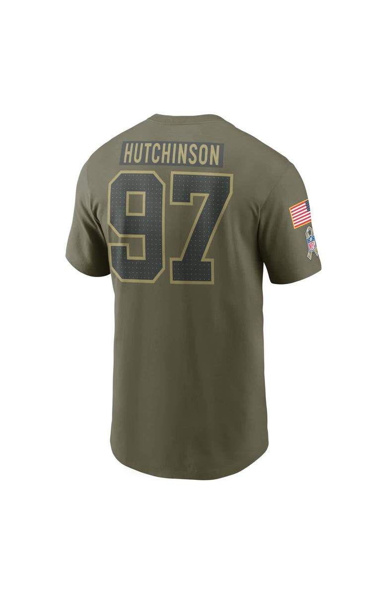 Nike Men's Nike Aidan Hutchinson Olive Detroit Lions 2025 Salute to Service Name & Number T-Shirt, Alternate, color, Olive