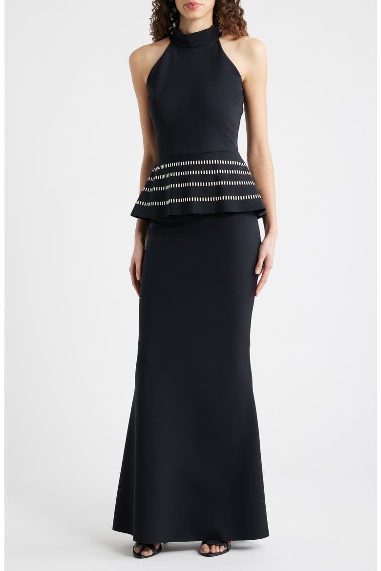 Imera Peplum Mermaid Gown, Main, color, BLACK