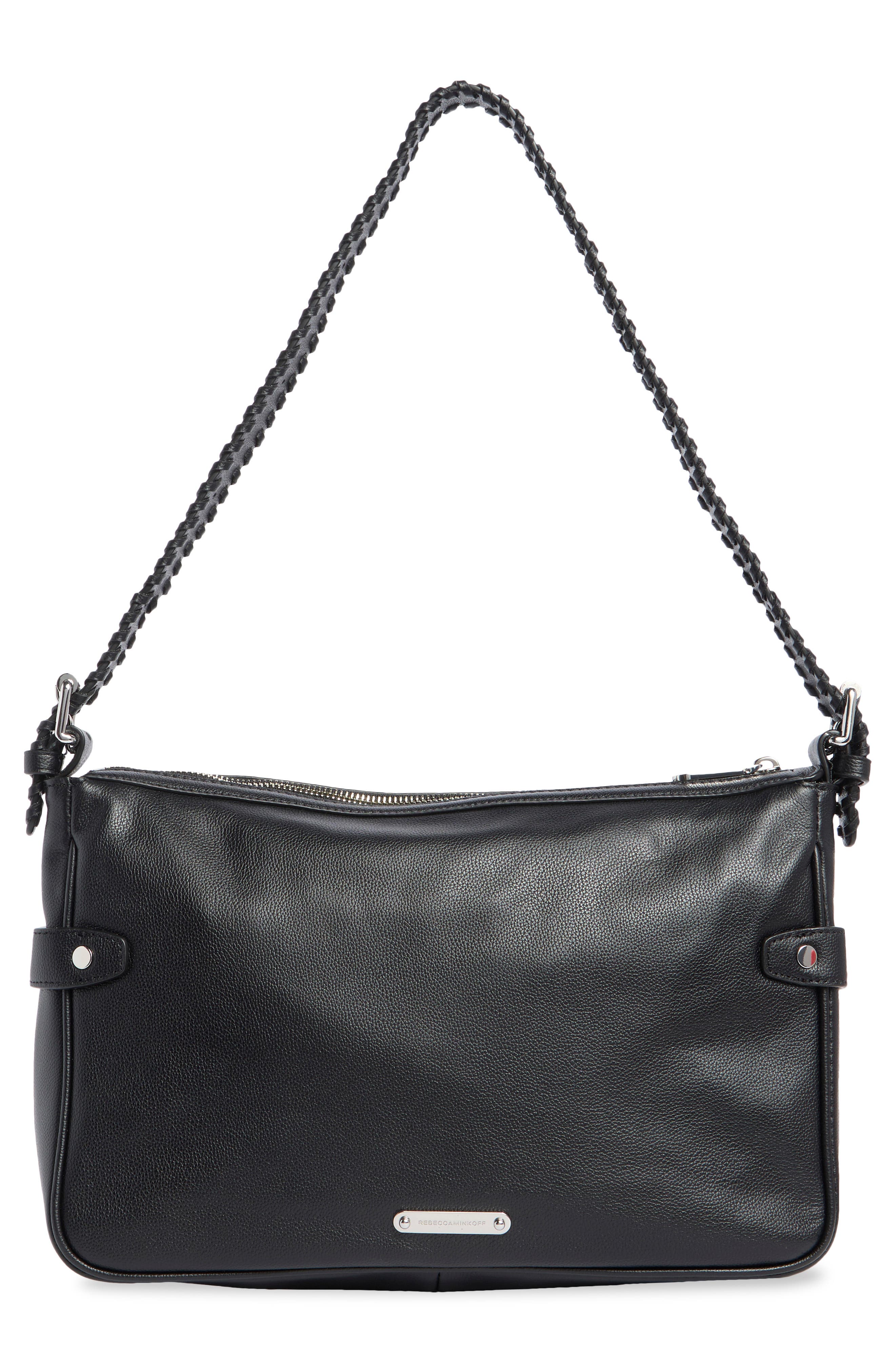 Rebecca Minkoff Chaya Whipstitch Leather Shoulder Bag, Alternate, color, Black