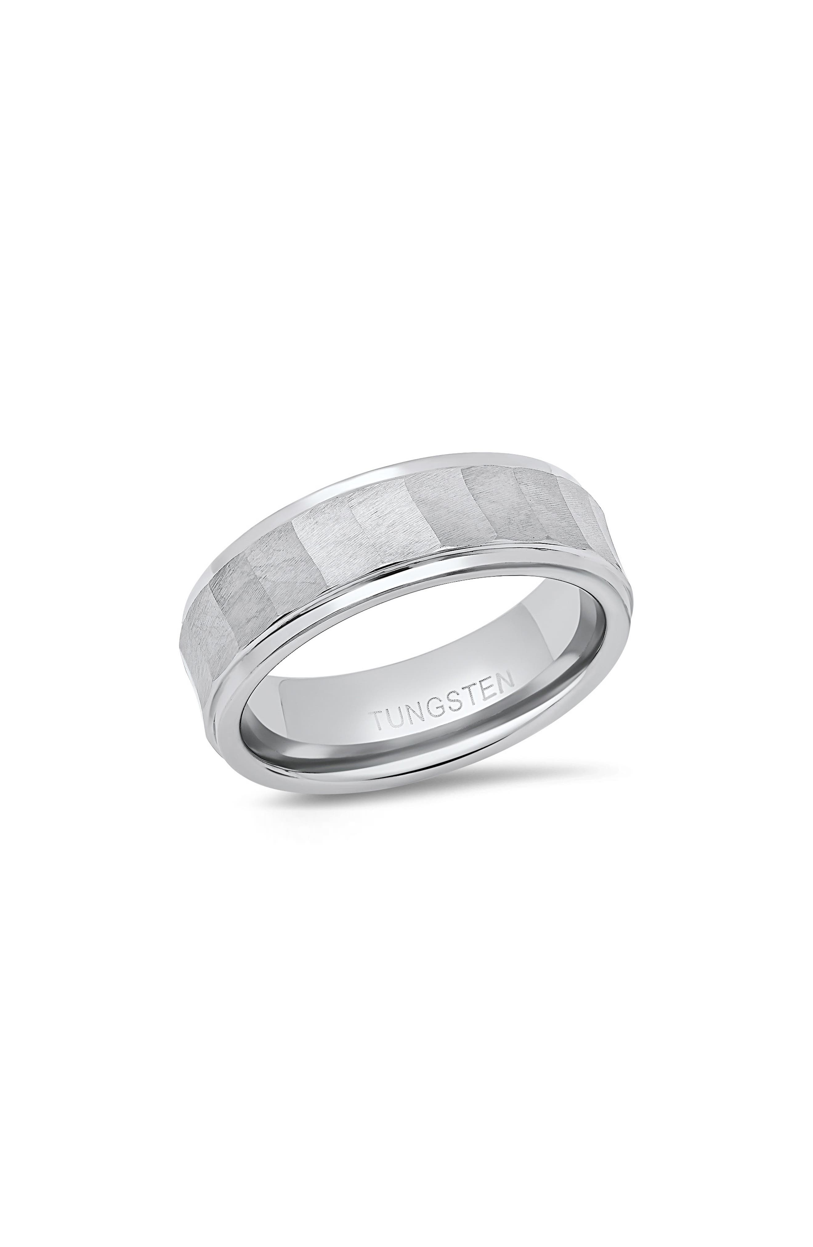HMY JEWELRY Men's Faceted Brushed Band Ring