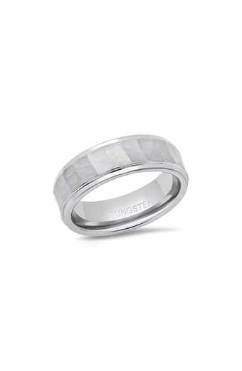 HMY JEWELRY Men's Faceted Brushed Band Ring