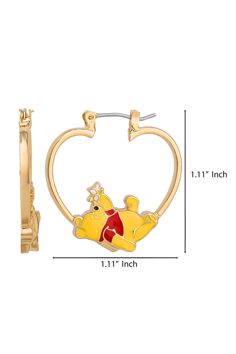 Winnie the Pooh Heart Hoop Earrings, Gold-Tone with Red Enamel, Alternate, color, Gold