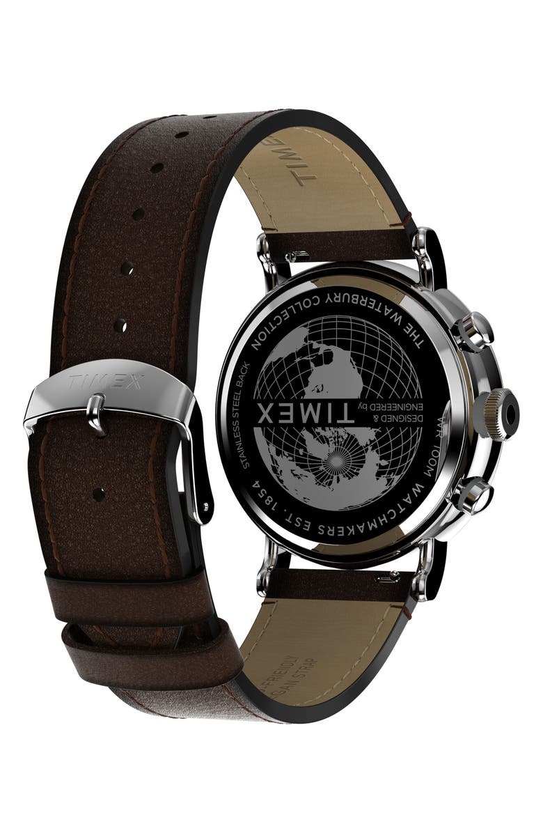 Timex<sup>®</sup> Waterbury Standard Chronograph Leather Strap Watch, 43mm, Alternate, color,