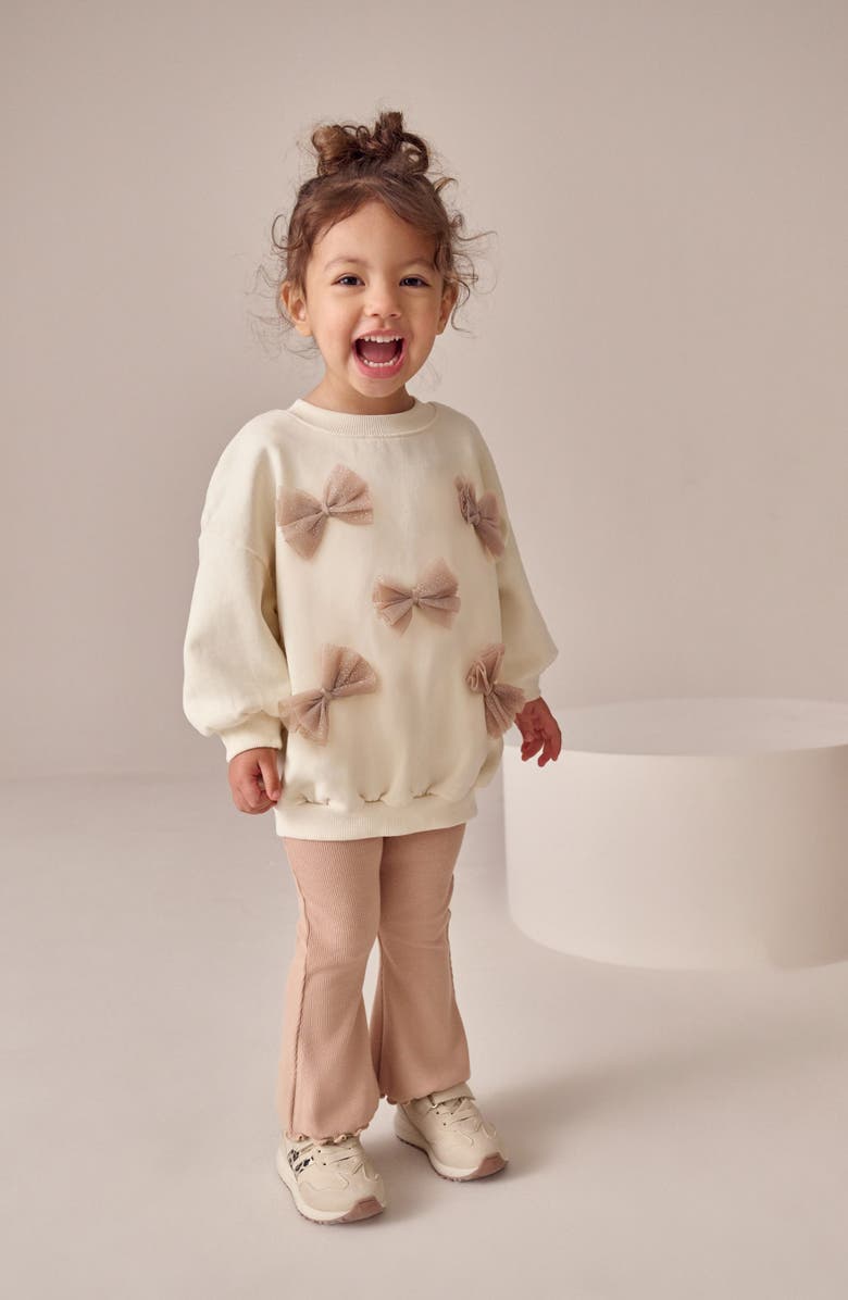 NEXT Kids' Bow Sweatshirt & Flare Leggings Set, Alternate, color, Cream
