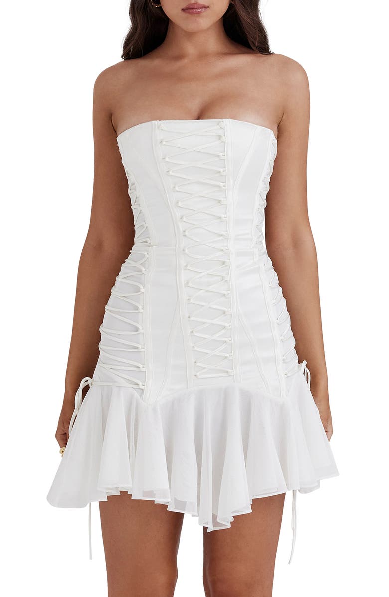HOUSE OF CB Sirena Strapless Ruffle Minidress, Alternate, color, White