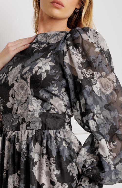 Flying Tomato Floral Long Sleeve Fit & Flare Midi Dress In Black