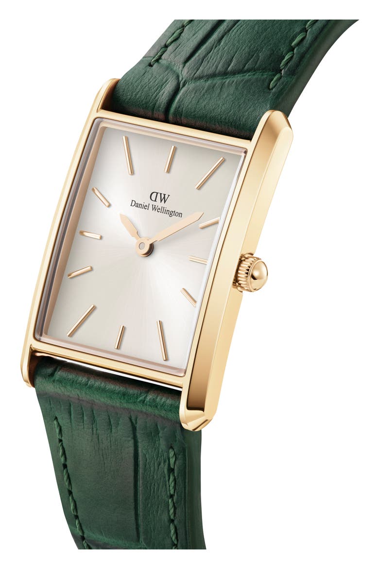 Tank Leather Strap Watch, 32mm x 22mm, Alternate, color, GOLD