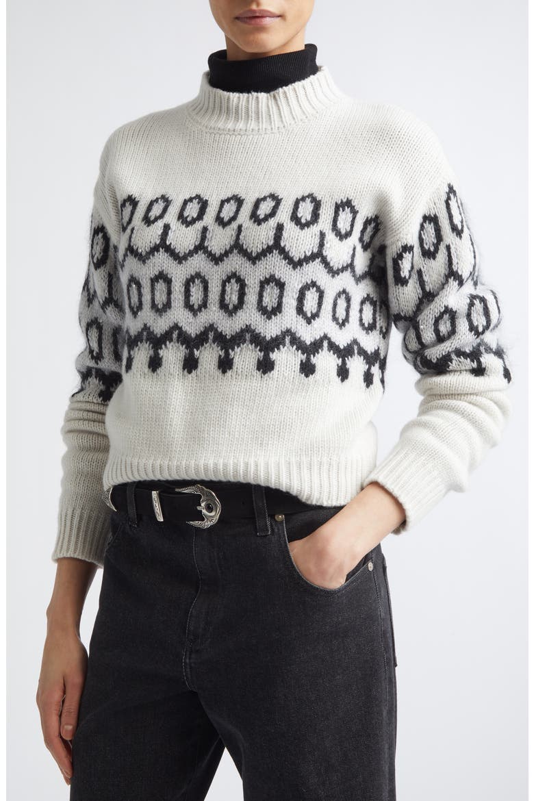 Mock Neck Wool Blend Sweater, Alternate, color, 22-75 BLK LT PRL GRY