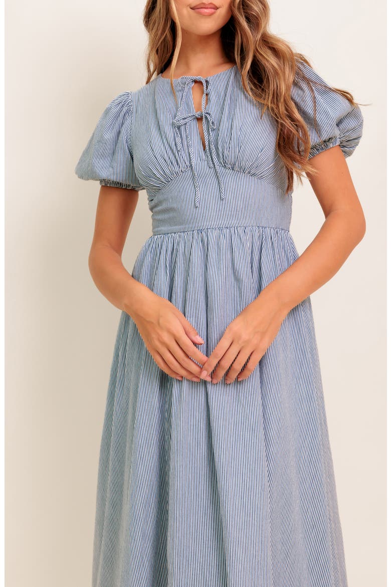 Split Neck Puff Sleeve Midi Dress, Alternate, color, IVORY BLUE