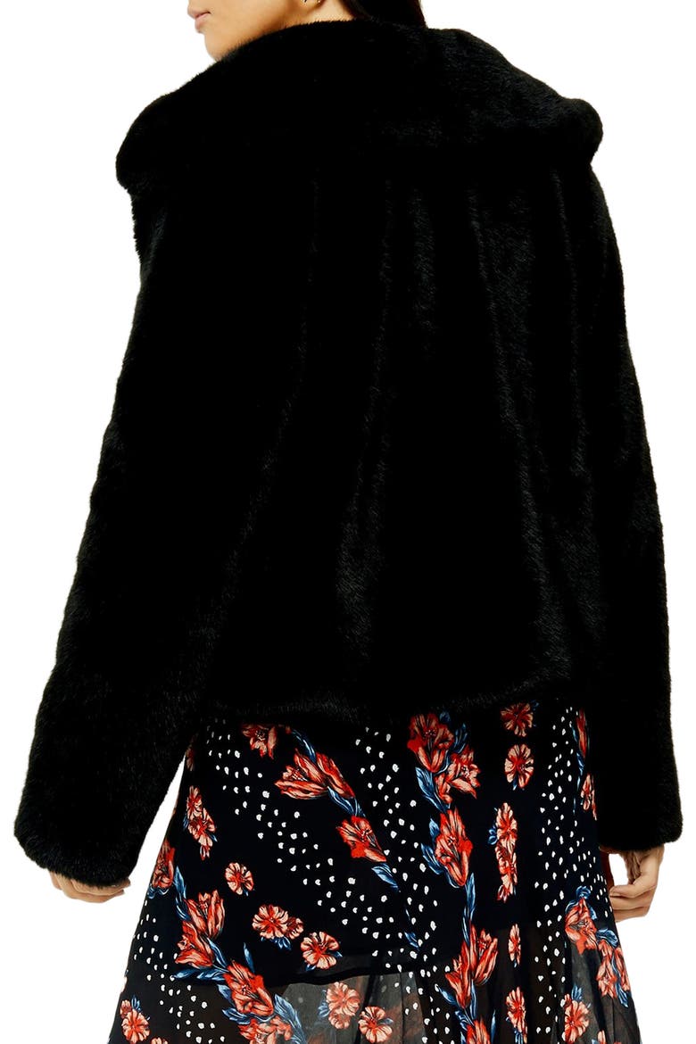Anne Faux Fur Crop Coat, Alternate, color, BLACK