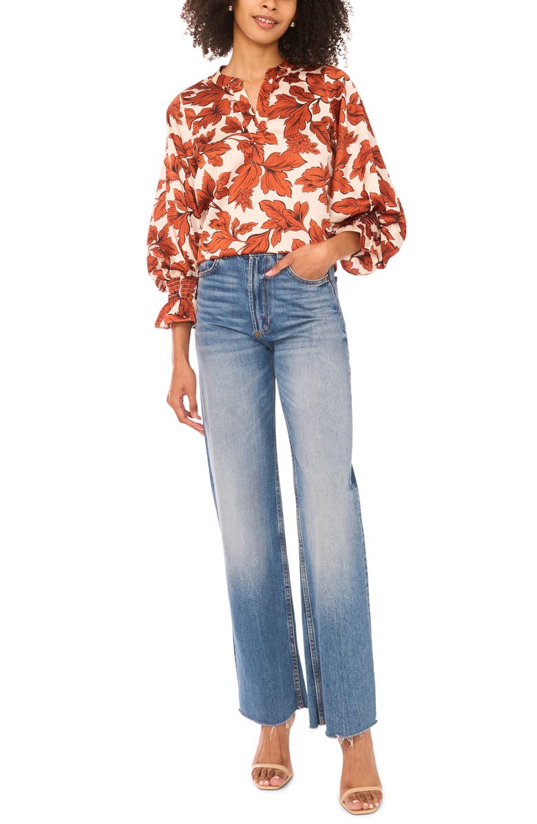 Vince Camuto Floral Satin Top, Alternate, color, Peach Whip