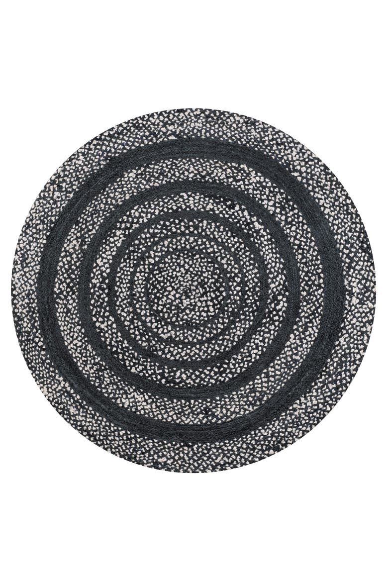 Abyss Braided Bohemian Coastal Round Jute Round Area Rug, Main, color, Black/White