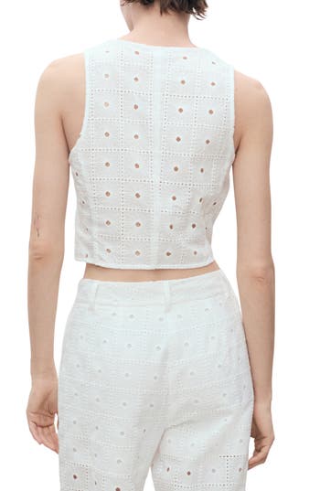 Mango Embroidered Cotton Waistcoat With Bows White In White