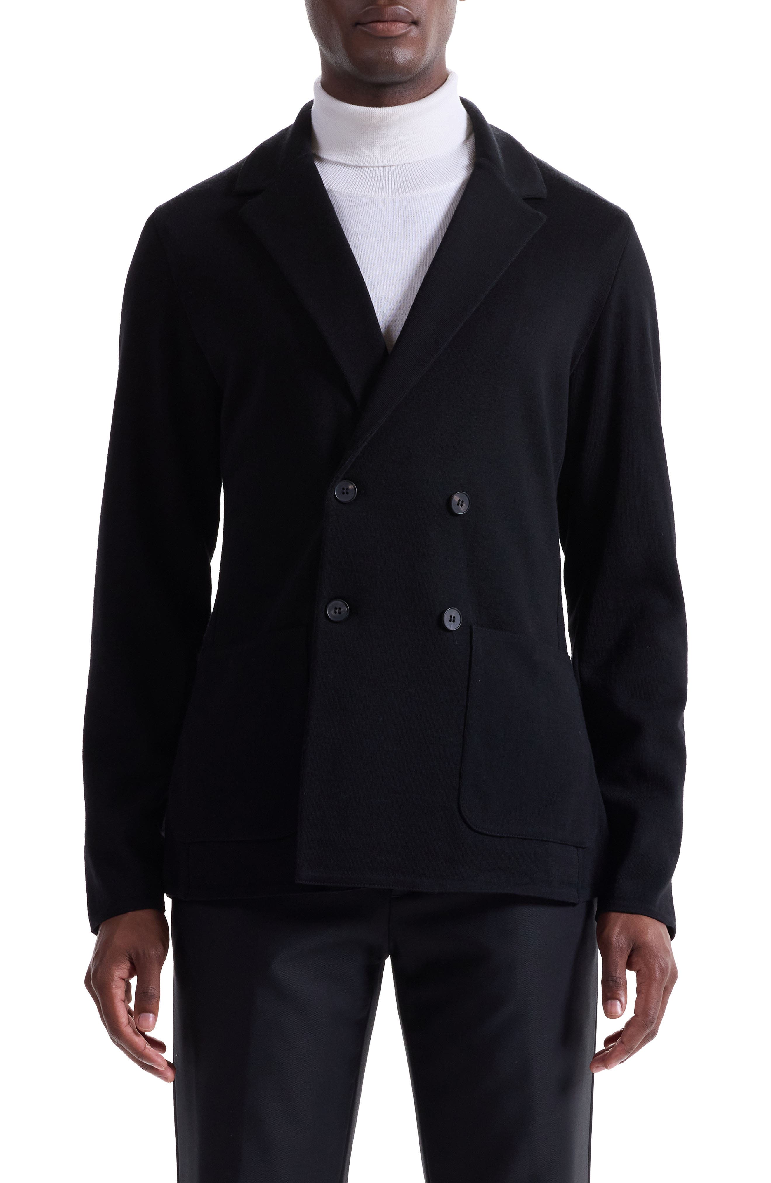 Double Breasted Sweater Knit Merino Wool Blazer