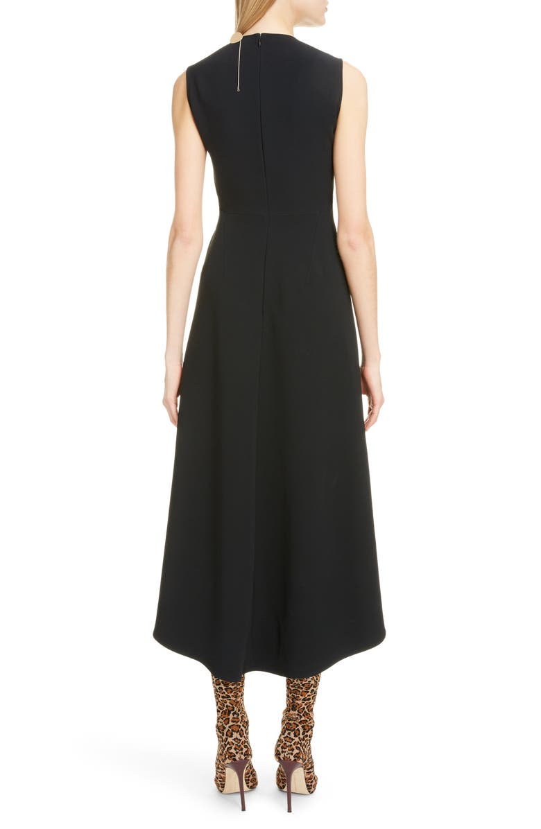 Victoria Beckham Chain Detail Pleated Cady Midi Dress, Alternate, color, 