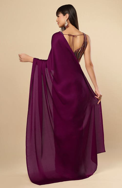 ONE MINUTE SAREE® ONE MINUTE SAREE® BIANCA BURGUNDY SATIN READY TO WEAR SAREE 