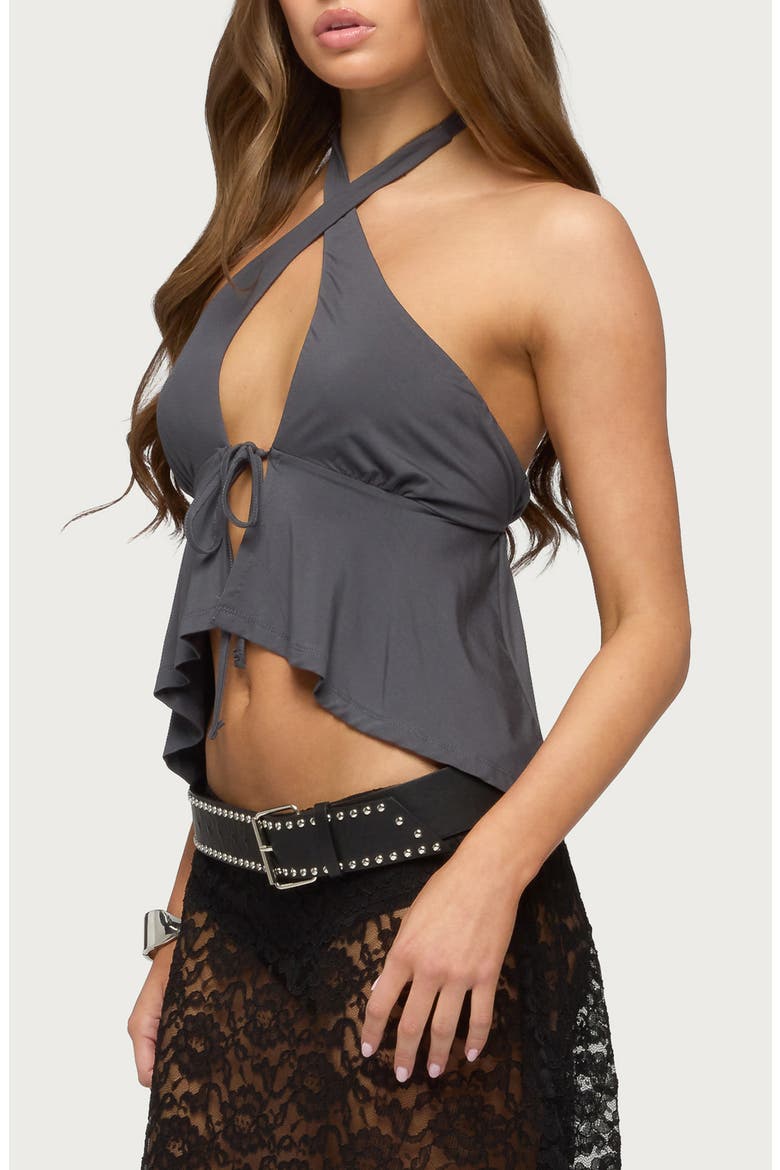 Dafnie Split Front Crisscross Neck Top, Alternate, color, DARK-GRAY