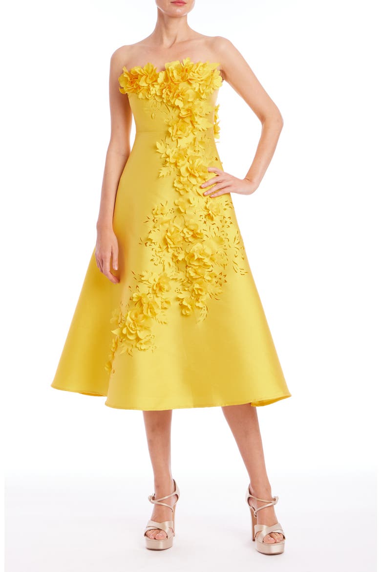 Floral Appliqué Strapless Cocktail Dress, Main, color, MARIGOLD