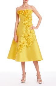 Badgley Mischka Collection Floral Appliqué Strapless Cocktail Dress