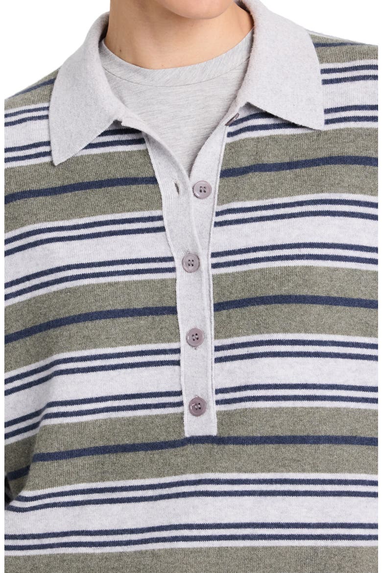 Stripe Half Placket Stretch Wool Polo Sweater, Alternate, color, MOSS / NIGHT SKY