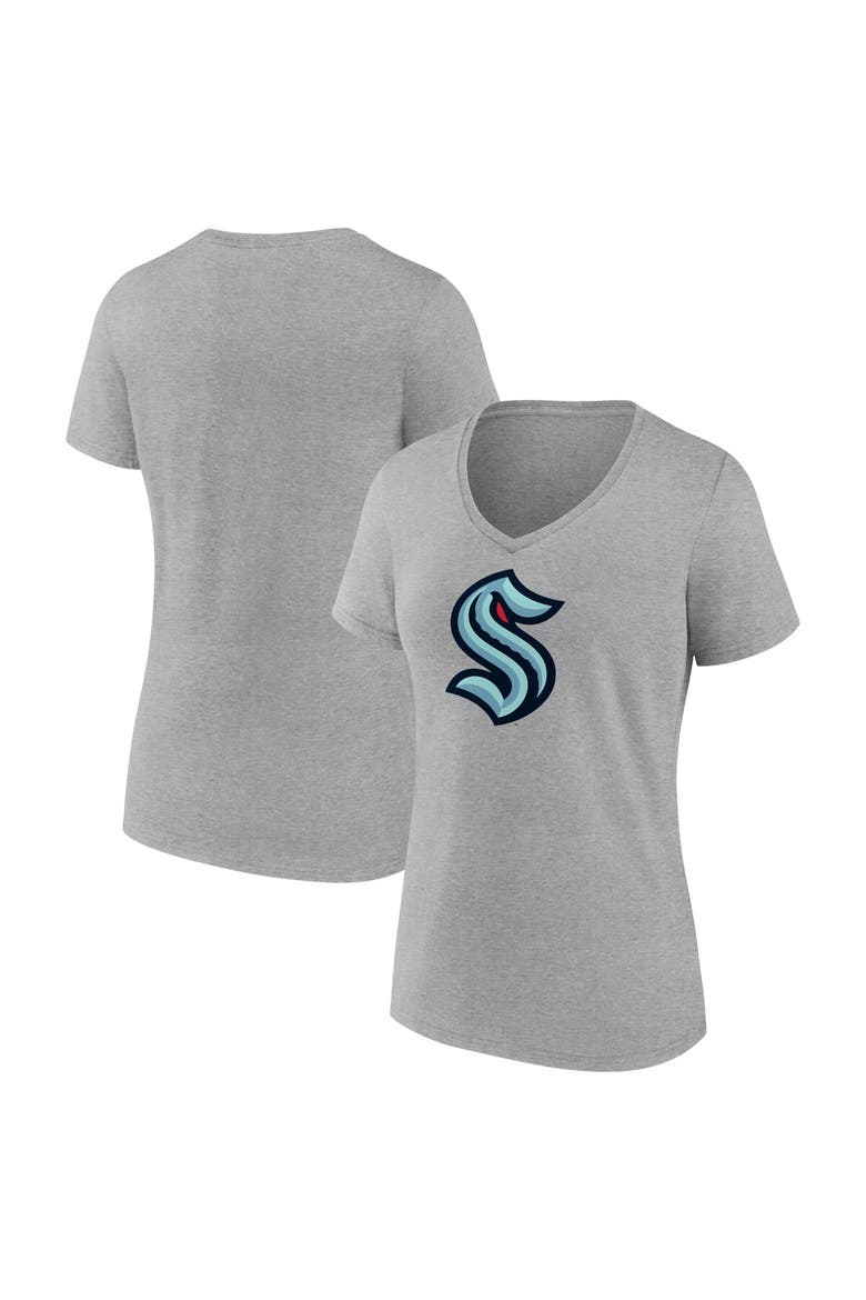 Women's Fanatics Heathered Gray Seattle Kraken Primary Logo Team V-Neck T-Shirt, Main, color, Heather Gray