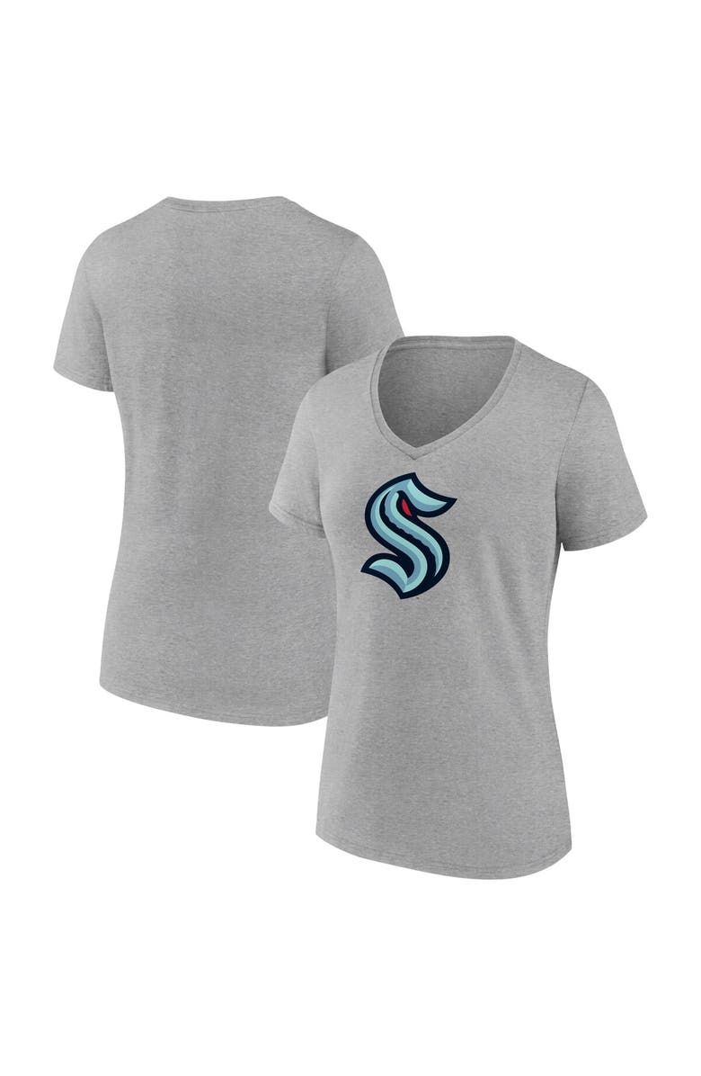 FANATICS Women's Fanatics Heathered Gray Seattle Kraken Primary Logo Team V-Neck T-Shirt, Main, color, Heather Gray