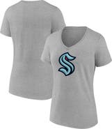 FANATICS Women's Fanatics Heathered Gray Seattle Kraken Primary Logo Team V-Neck T-Shirt