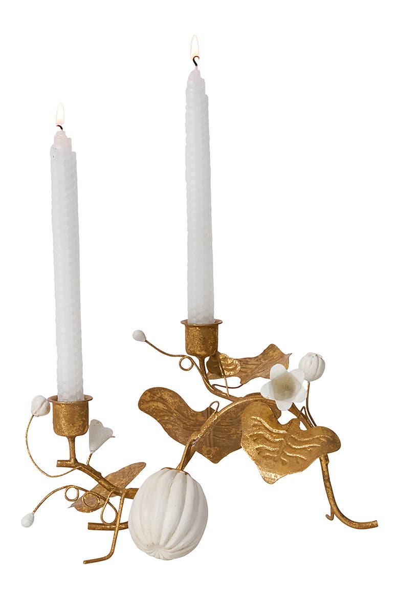 Forest Walk Pumpkin Vine Double Candleholder, Alternate, color, GOLD