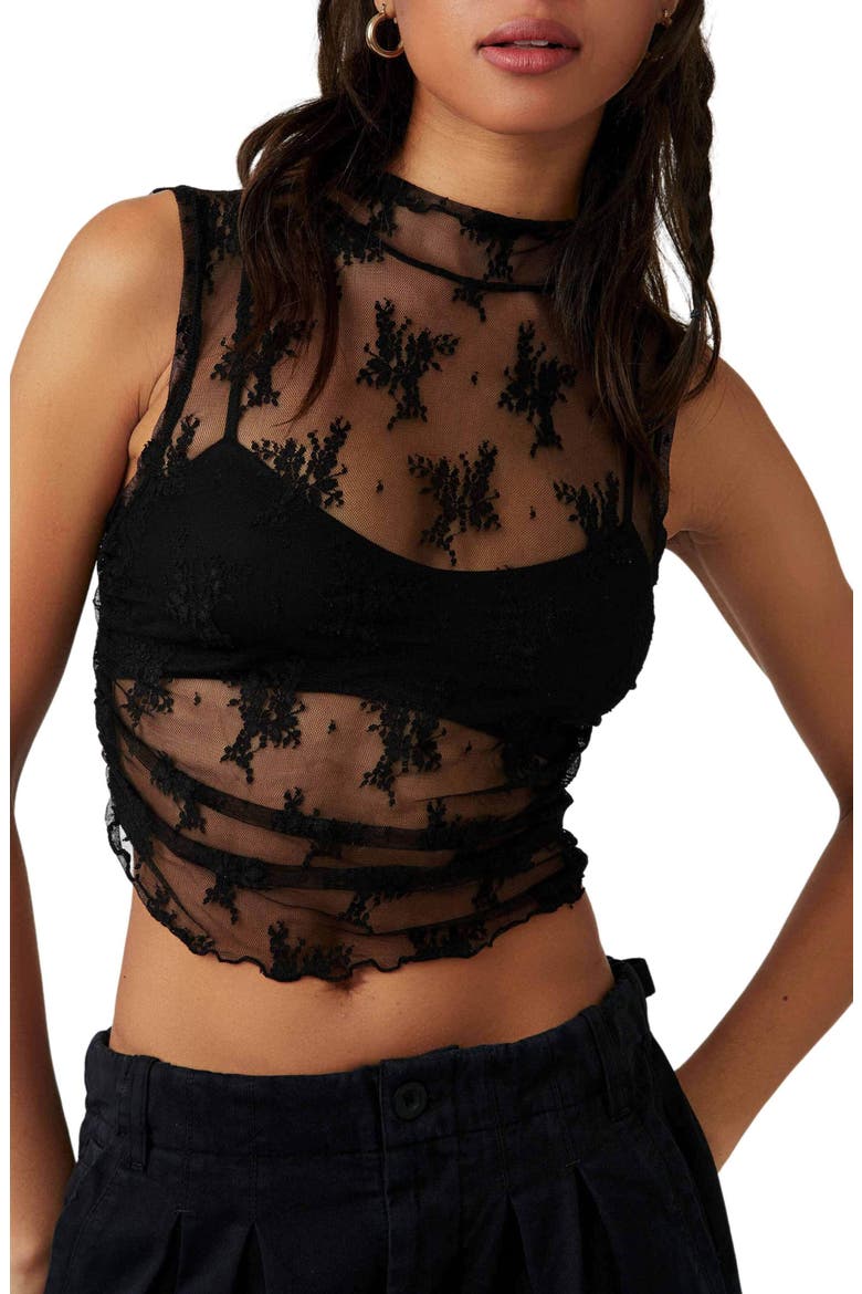 Nice Try Sheer Lace Tank, Main, color, BLACK