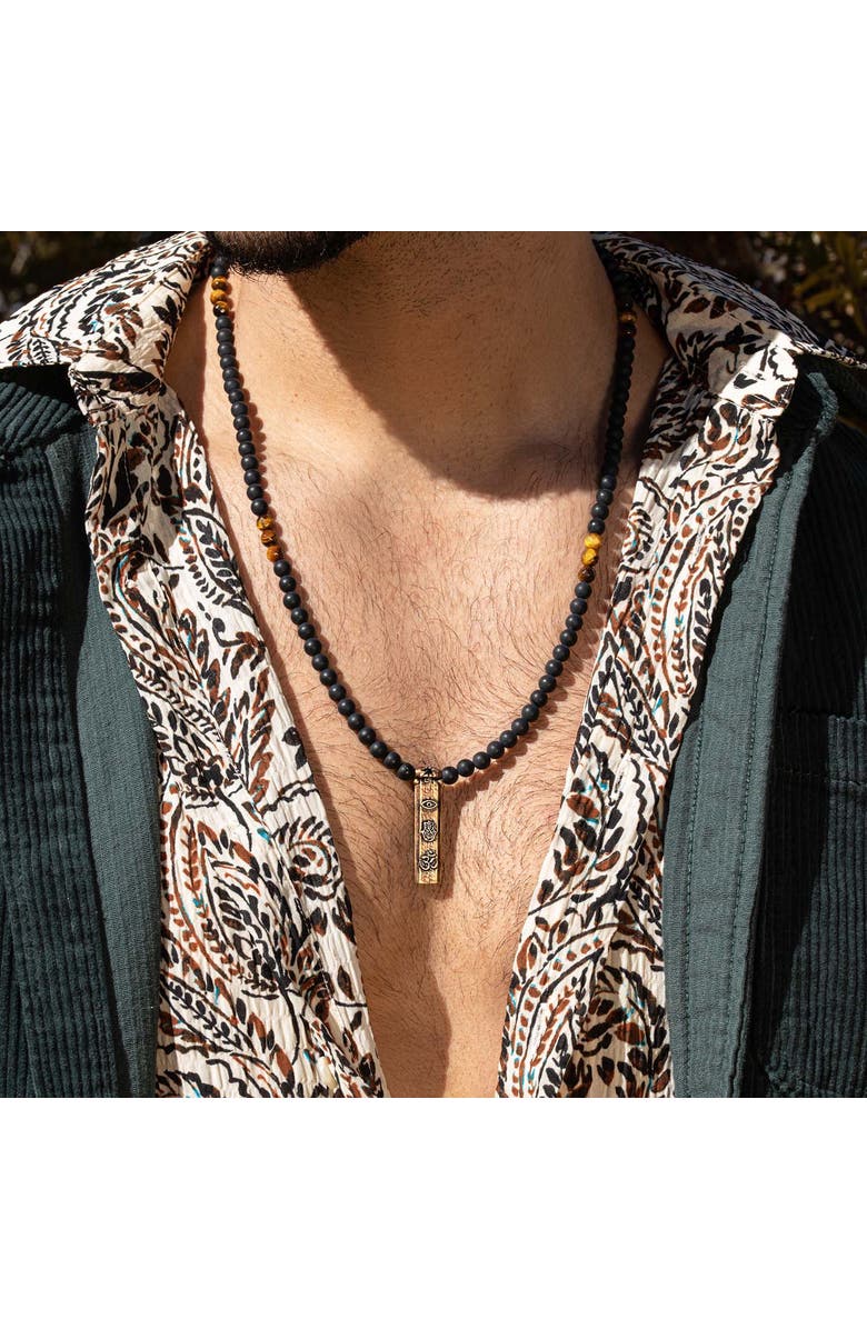 Karma and Luck Divine Energy - Onyx Tiger's Eye Triple Protection Necklace, Alternate, color, Black