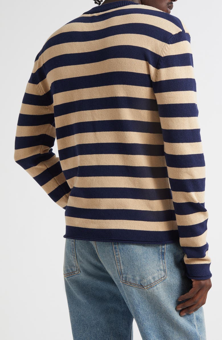 Balmain Embroidered Logo Cotton Sweater, Alternate, color, Soe Navy/ Camel