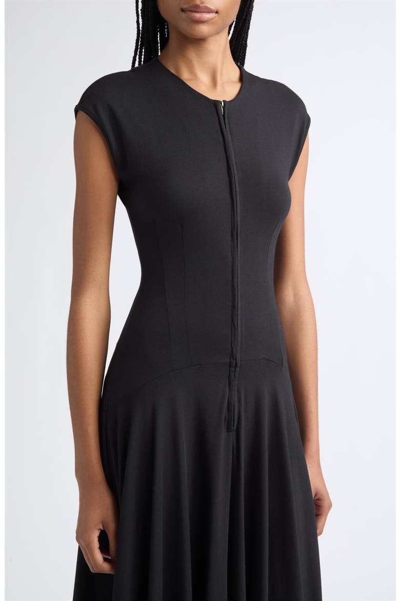 Farrah Zip-Up Jersey Midi Dress, Alternate, color, BLACK