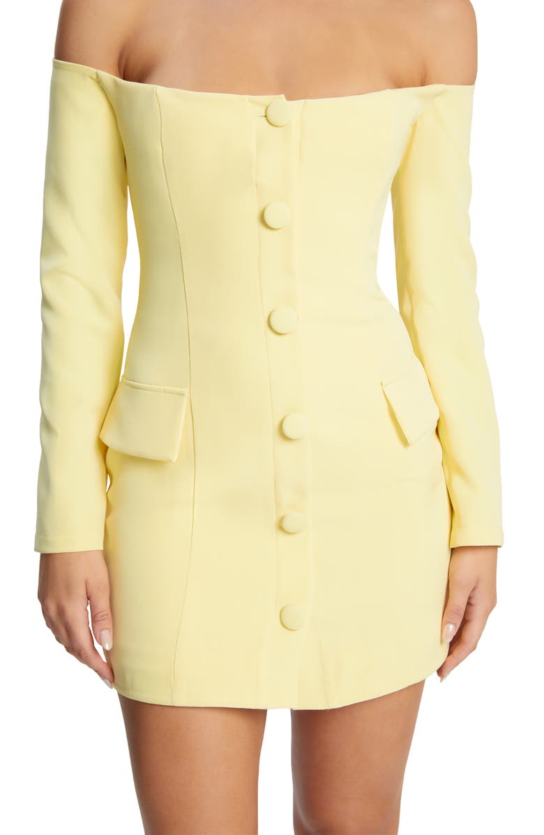 Bardot Iria Long Sleeve Button-Up Minidress, Alternate, color, Canary Yellow