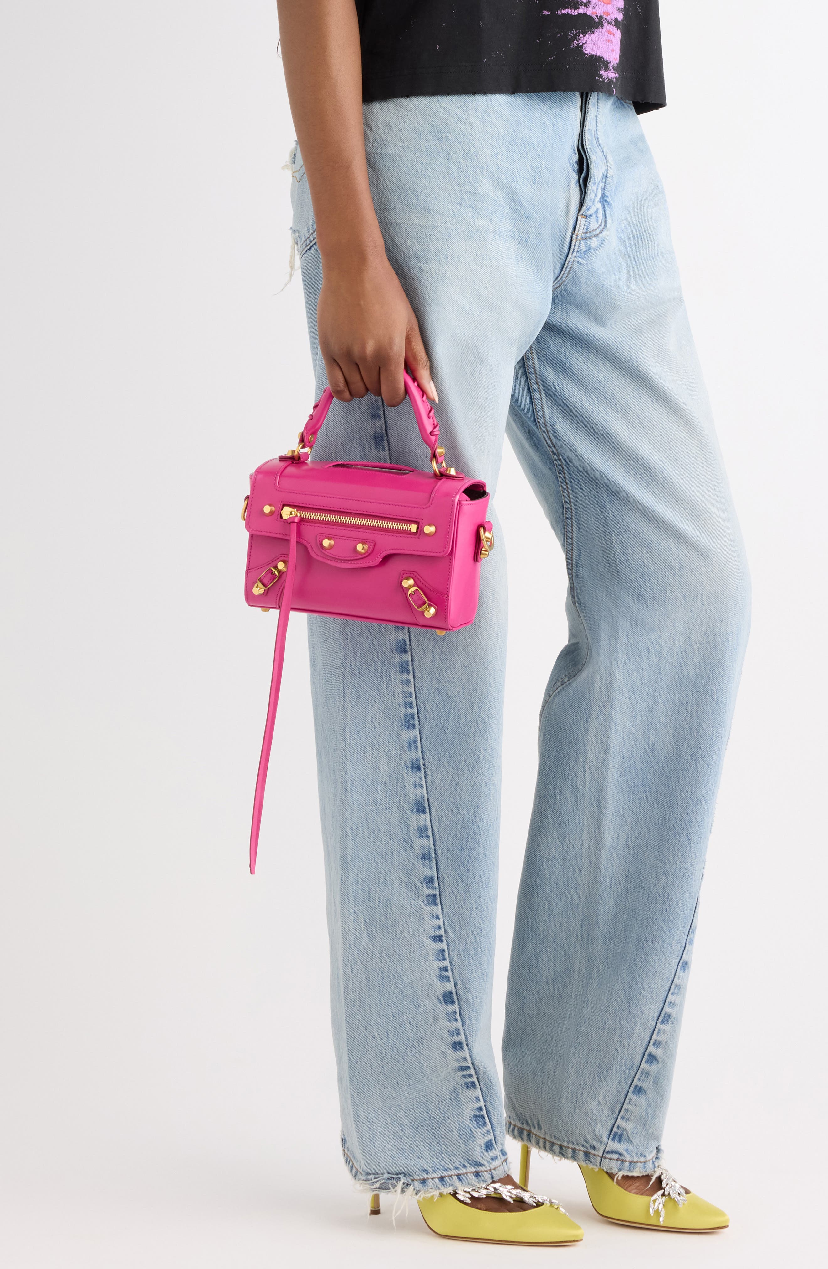 Le City Sleek Box Leather Satchel, Alternate, color, 5923 HOT PINK/ MOKA