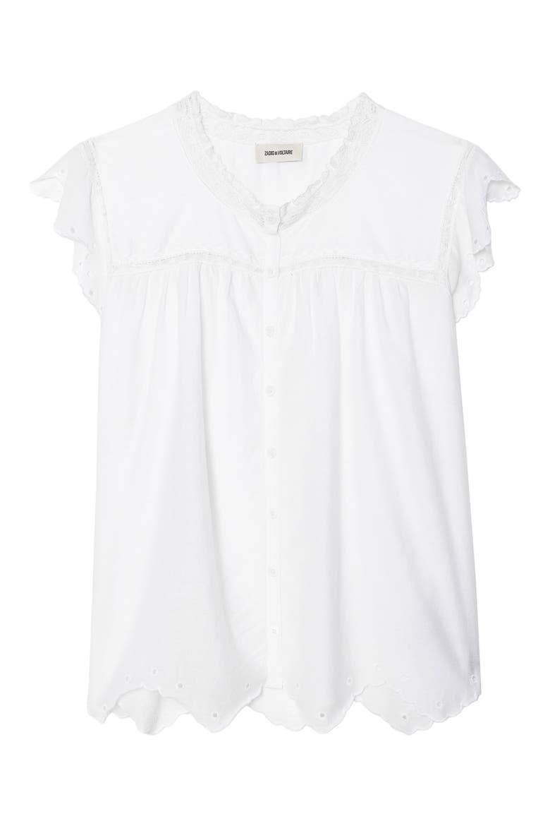 Tika Lace Trim Flutter Sleeve Top, Alternate, color, JUDO
