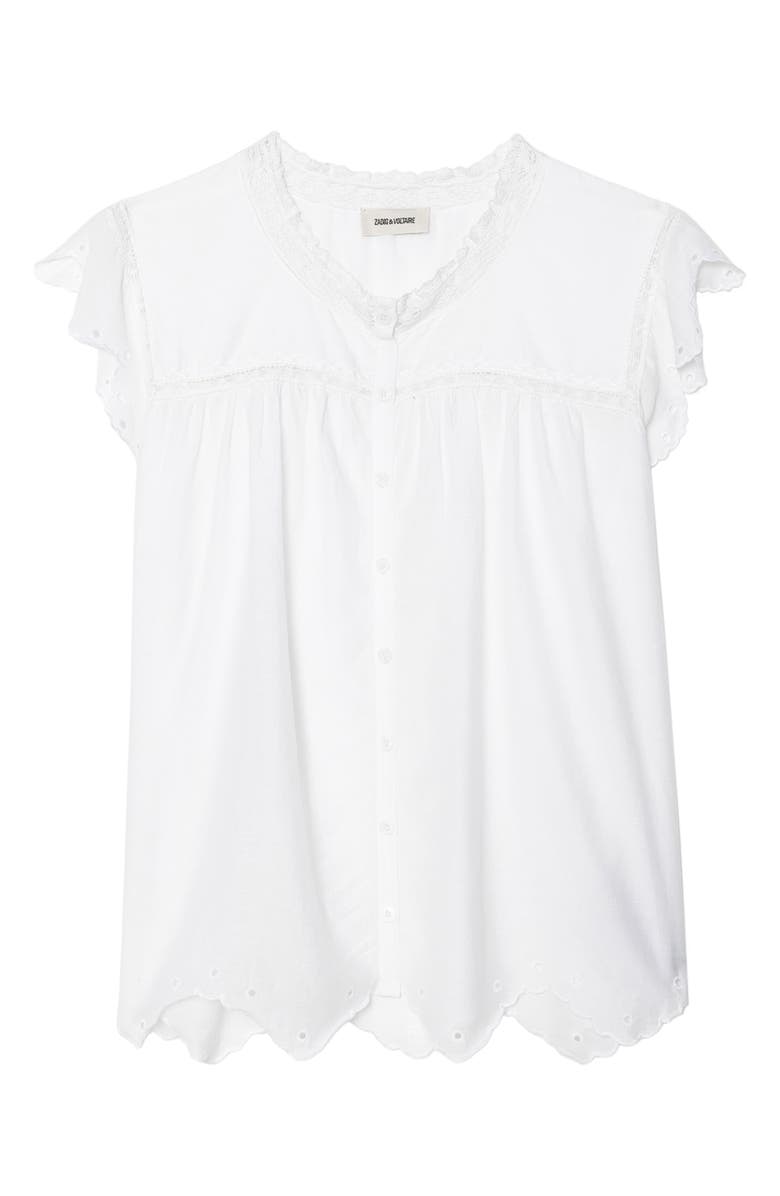 Zadig & Voltaire Tika Lace Trim Flutter Sleeve Top, Alternate, color, Judo