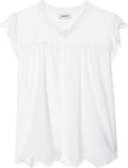 Zadig & Voltaire Tika Lace Trim Flutter Sleeve Top