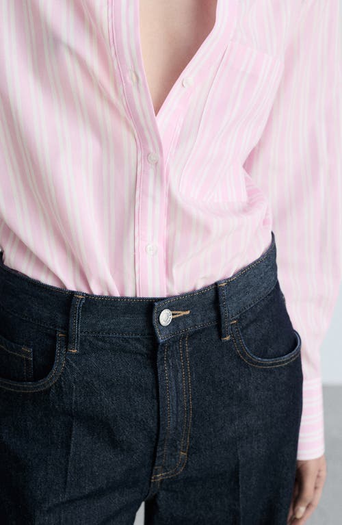 Mango Stripe Cotton Blend Button-up Shirt In Pink