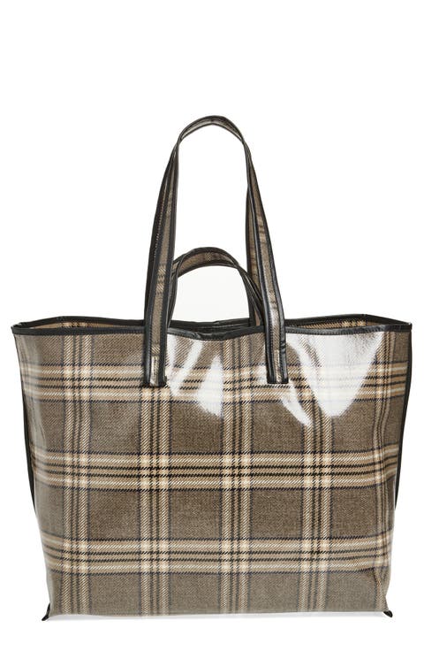 Plaid Lacquered Wool Tote