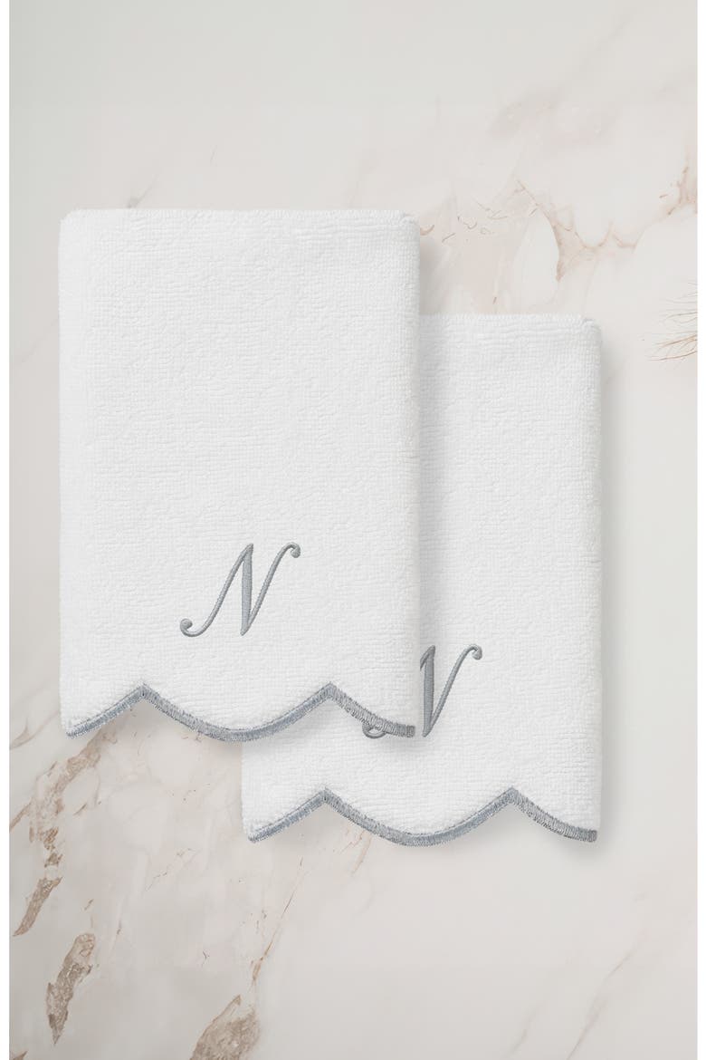 Scallop Personalized Monogram 2-Piece Towel Set, Alternate, color, WHITE/ GRAY N