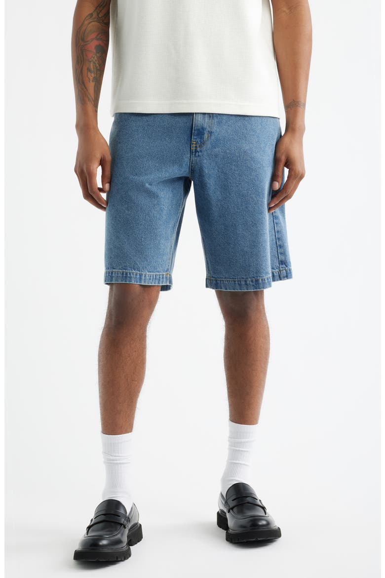 Baggy Denim Shorts, Main, color, BLUE MID WASH