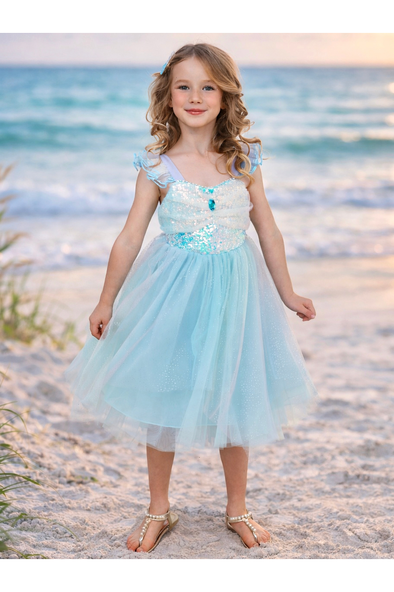 Ocean Princess Sequin Tulle Dress, Alternate, color, Blue