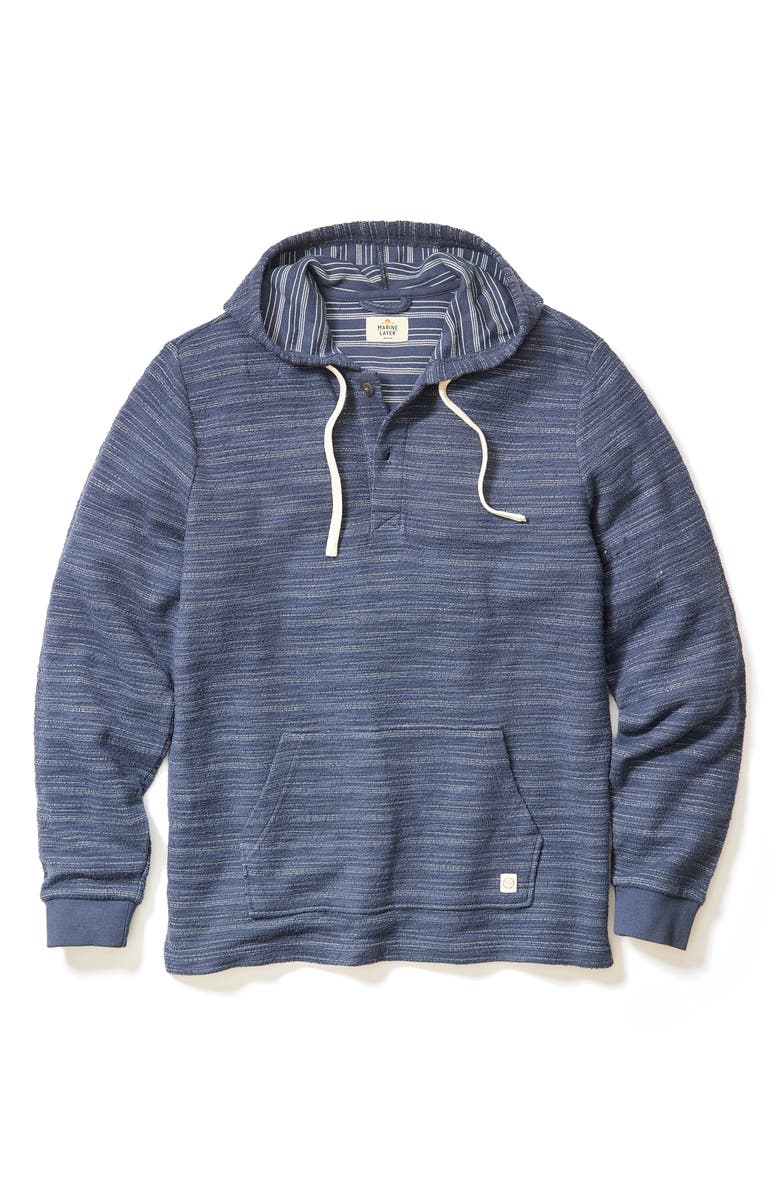 Marine Layer Portola Stripe Slub Cotton Blend Beach Hoodie, Alternate, color, Navy/ Natural Stripe