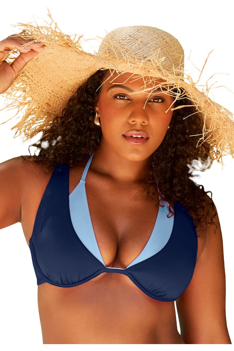 Underwire Shimmer Peekaboo Bikini Top, Main, color, Navy Horizon Shimmer