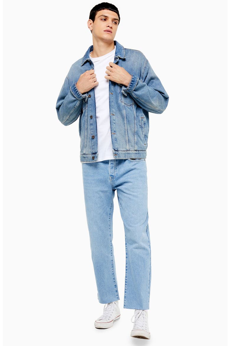 Bleach Straight Leg Raw Hem Dad Jeans, Alternate, color, BLUE