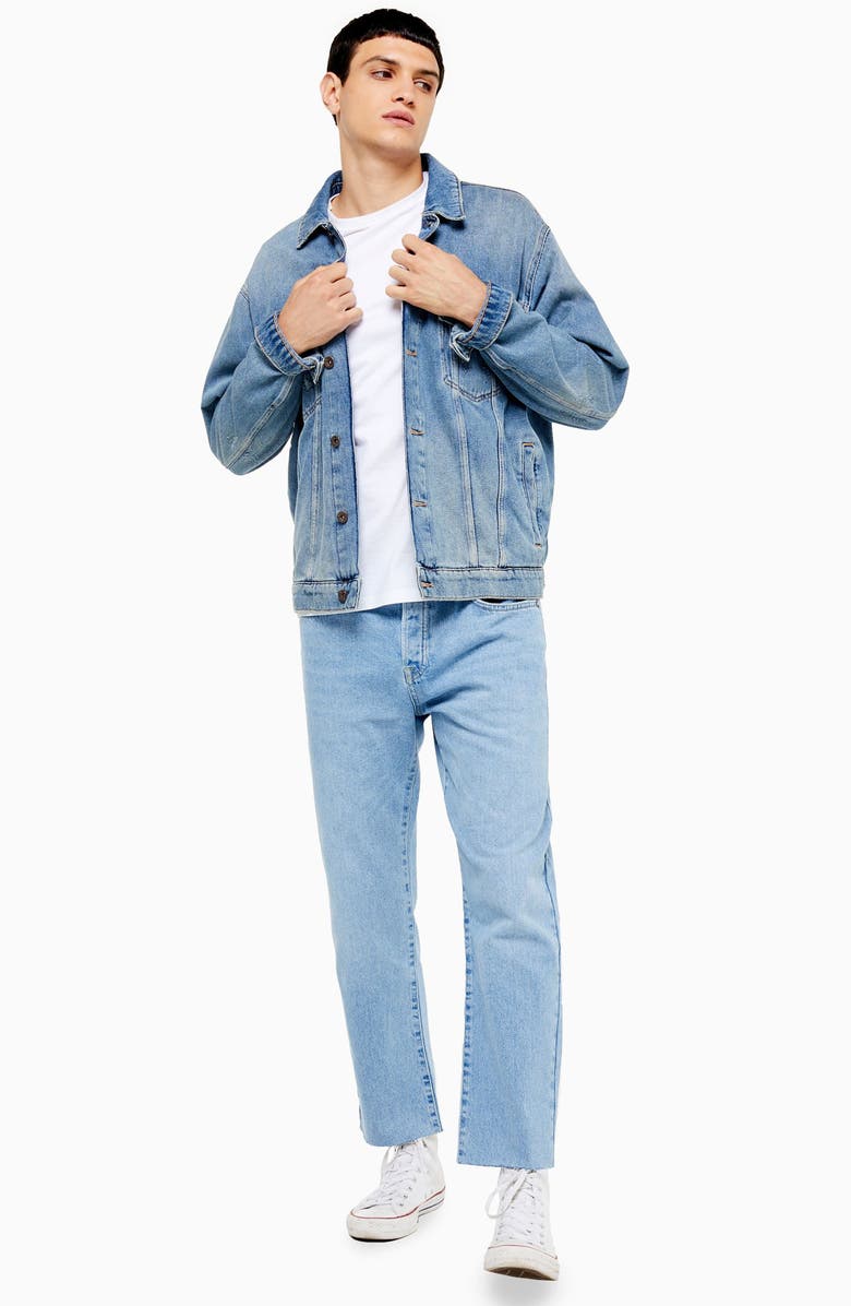 Topman Bleach Straight Leg Raw Hem Dad Jeans, Alternate, color, 
