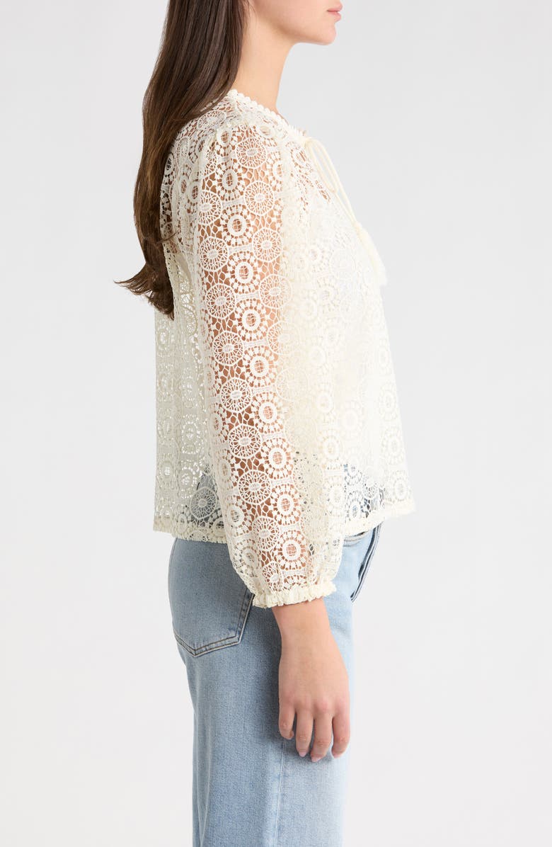 Vince Camuto Long Sleeve Lace Tassel Top, Alternate, color, New Ivory